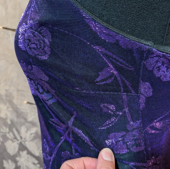 YS Fashion U.S.A Black And Purple Floral Sheer Lined Maxi Dress, Size M, EUC! - Picture 3 of 7